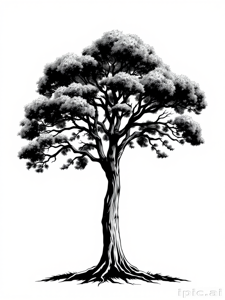 oak tree clipart black and white
