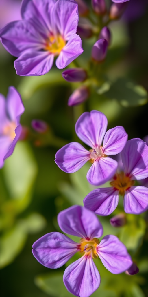 macro photograph of vibrant purple flowers with soft green leaves, shallow depth of field, f/2.8 aperture, 100mm lens, natural light, Canon EOS R5, ISO 200, 1/200 sec shutter speed