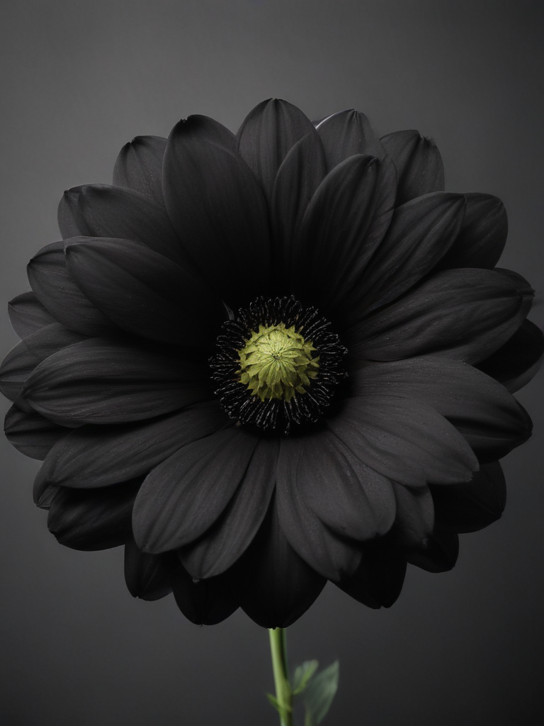 Elegant Black Flower with Striking Green Center Against a Dark Background