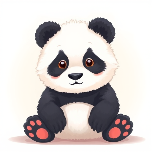 Illustrate a cute panda cub with fluffy fur, sitting comfortably, in a soft, natural light setting, using a high-resolution digital illustration style, with a focus on vibrant colors and fine details, shot with a DSLR camera at f/2.8 aperture, 50mm lens, ISO 100, with a shallow depth of field to enhance the softness of the background.