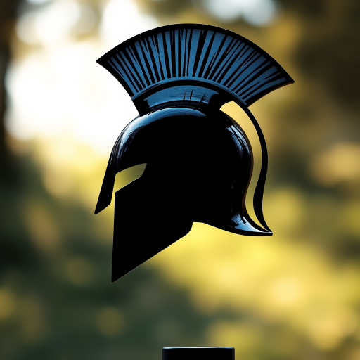 Create a high-resolution image of a Spartan helmet silhouette with sharp edges and a bold design, shot with a 50mm lens at f/1.8, ISO 100, in natural light, using a DSLR camera from a slightly above angle to enhance the depth and detail of the helmet's contours.