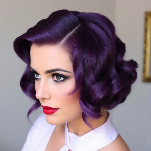 Regal purple victory rolls, dubbed "Amethyst Royalty," combine vintage styling with a modern, jewel-toned hue for a bold and sophisticated look