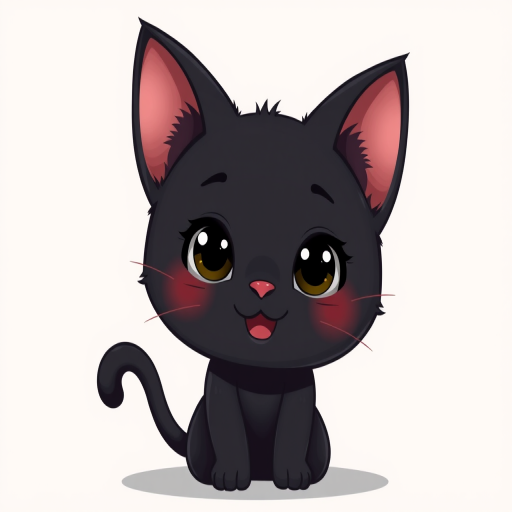 Create a digital illustration of a cute black cat character with large ears and various facial expressions, using a soft pastel background, shot in a high-resolution format, full-frame view, using a DSLR camera at f/2.8 aperture, ISO 100, and 50mm lens to enhance the image quality.