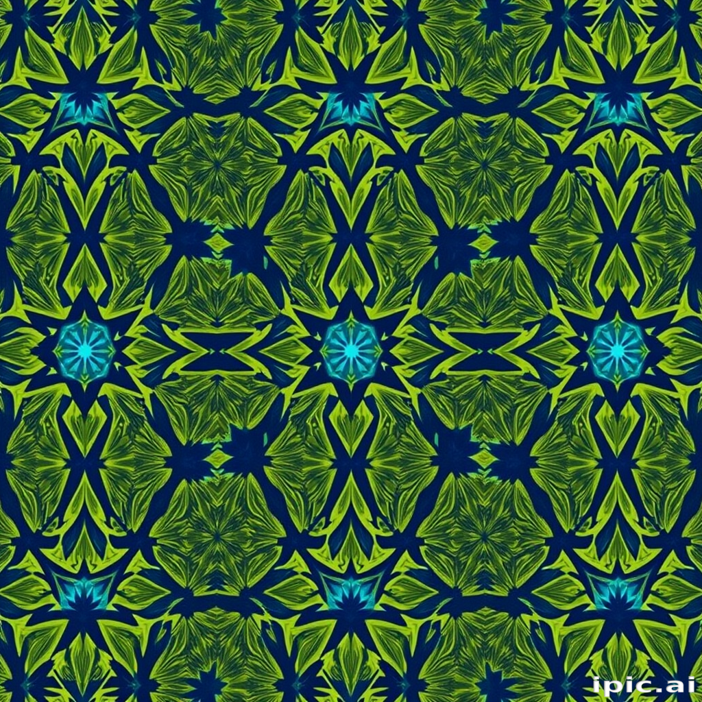 Intricate Geometric Pattern of Blue and Green Floral Designs in Symmetry