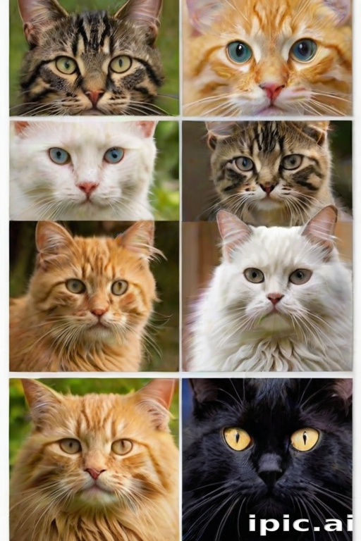 Nine Adorable Cats Showcasing Unique Colors, Patterns, and Expressions ...