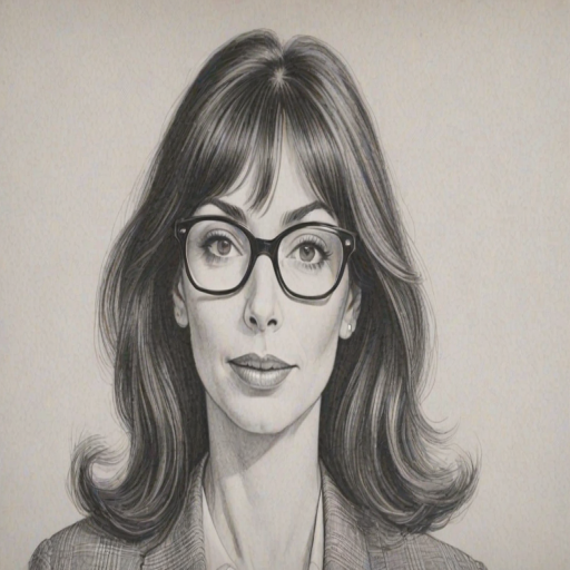 Attractive Illeana Douglas, pencil sketch, portrait of Splendid woman 1958s in glasses, hair style beatnik, outline, clear lines, fine lines, 8k