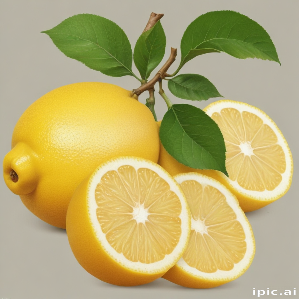 Lemon Rnd Freshly Cut Lemons with Bright Yellow Rind and Green Leaves Displayed ...