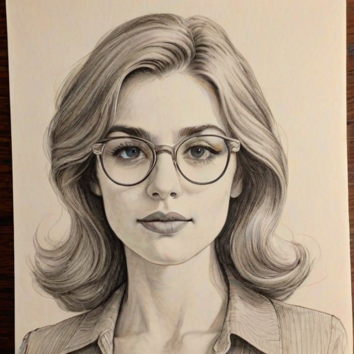 Enchanting Sophie Bush, pencil sketch, portrait of Splendid woman 1976s in glasses, hair style beatnik, outline, clear lines, fine lines, 8k