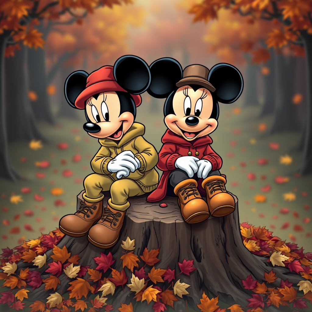 Autumn Adventure: Mickey and Minnie Enjoying Fall Together in Nature