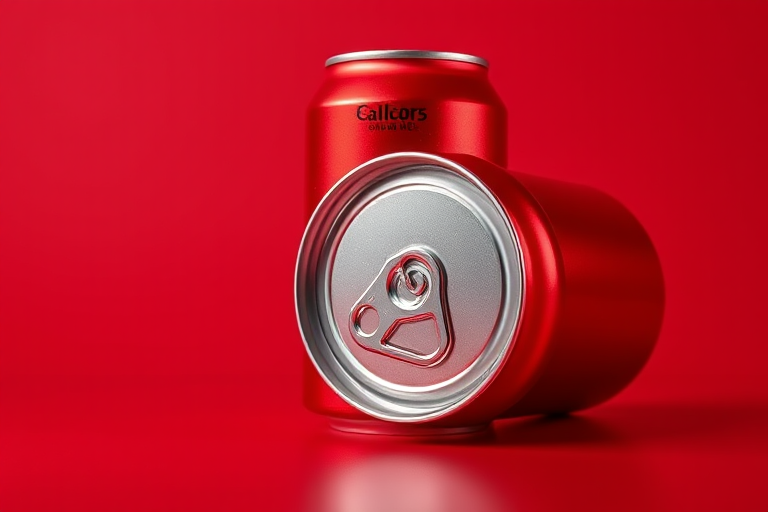 Create a hyper-realistic image of a red soda can, with a slight reflective surface, captured with a Canon EOS R5, 50mm lens, f/1.8 aperture, ISO 100, in a well-lit studio setting to enhance the quality and detail.