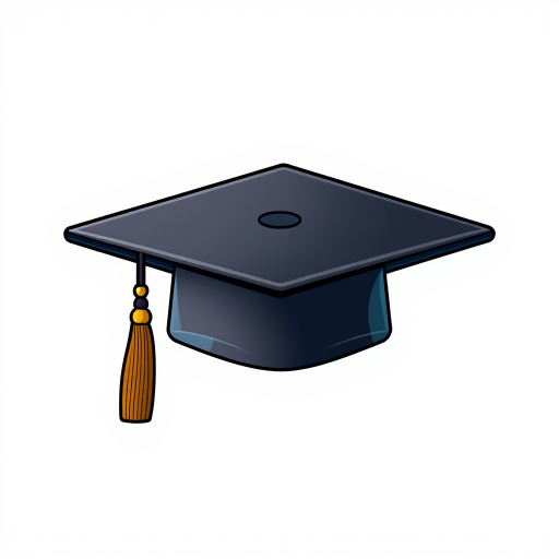 create an illustration of a graduation cap with a smooth and clean design, vibrant colors, high resolution, using a DSLR camera with a 50mm lens, f/1.8 aperture, ISO 100, and a shallow depth of field to enhance details and focus on the cap against a soft blurred background