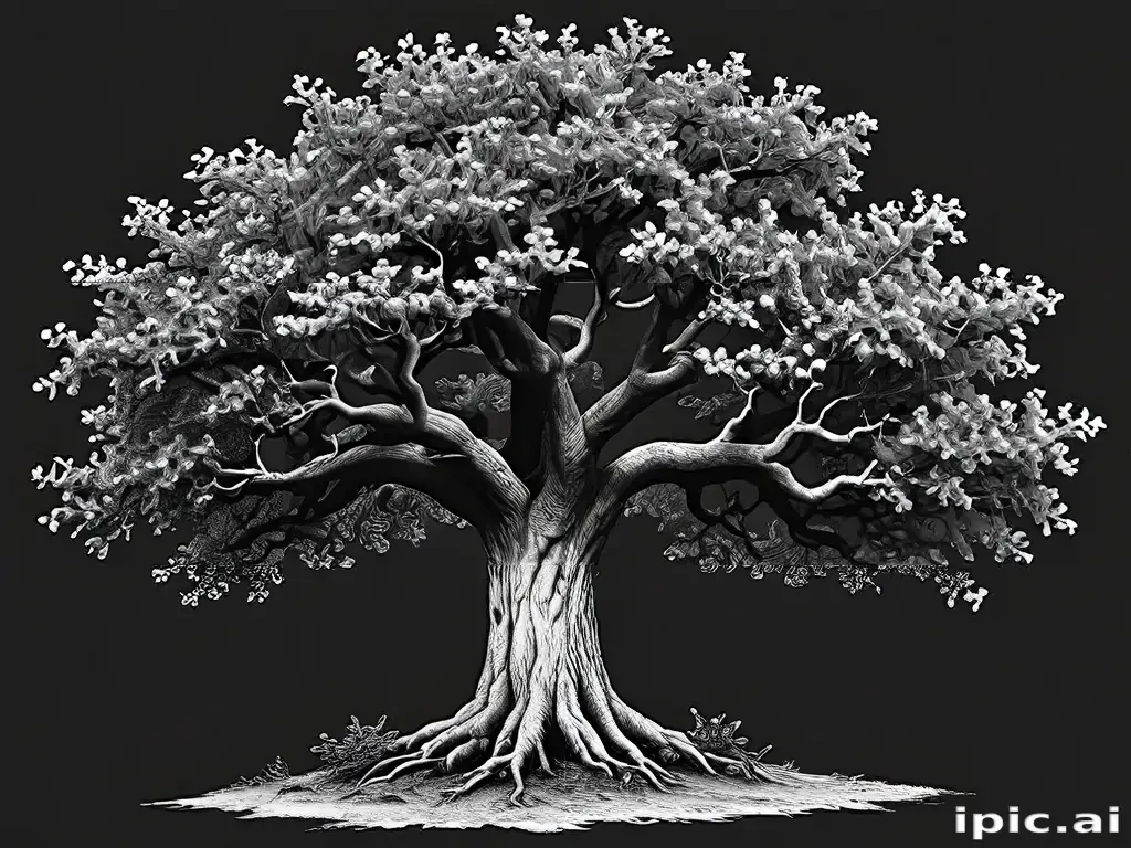 oak tree clipart black and white
