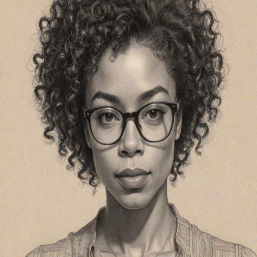 Alluring Sophie Okonedo, pencil sketch, portrait of Fascinating woman 1923s in glasses, hair style beatnik, outline, clear lines, fine lines, 8k