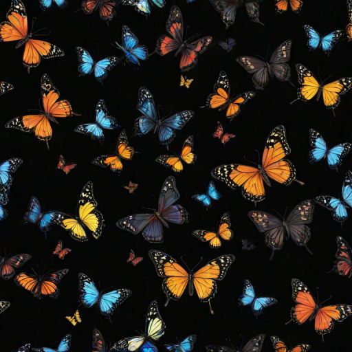 butterflies in black background