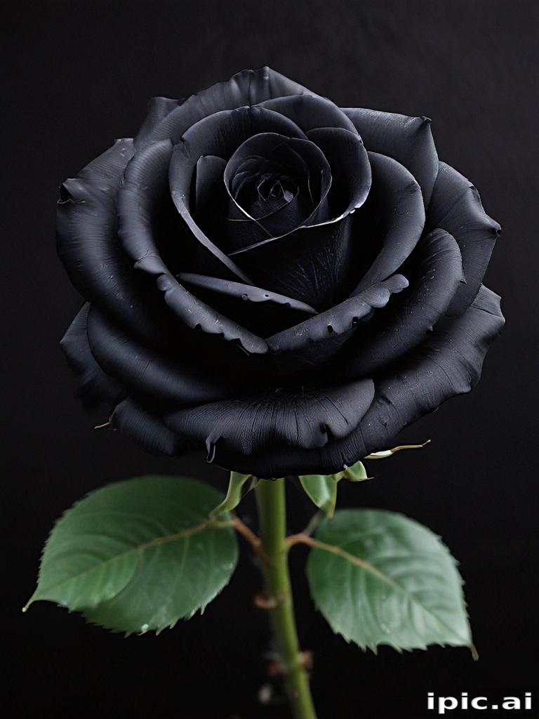 Elegant Black Rose with Dew Drops Against a Dark Background