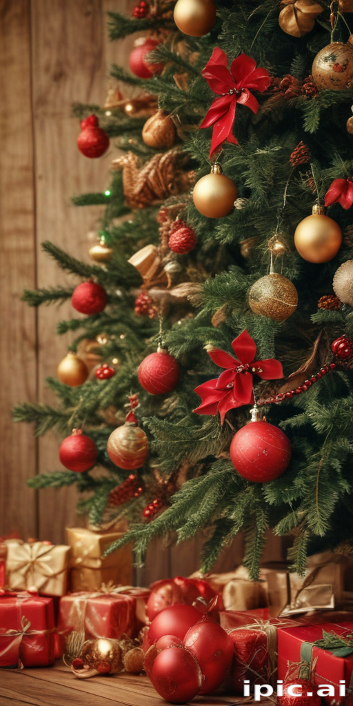 Beautifully Decorated Christmas Tree Surrounded by Festive Red and Gold ...