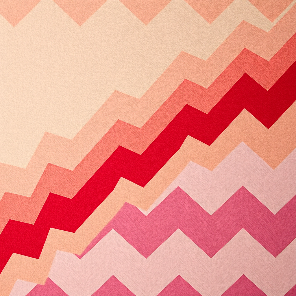 zigzag pattern with alternating colors of red, beige, and lavender, high resolution, ISO 100, f/8 aperture, 50mm lens, top-down view, digital camera, vibrant colors