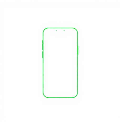 create a minimalistic vector-style image of a smartphone with a green outline on a white background, camera settings: ISO 100, aperture f/8, shutter speed 1/125s, camera view: front view, camera style: flat design, camera type: digital illustration