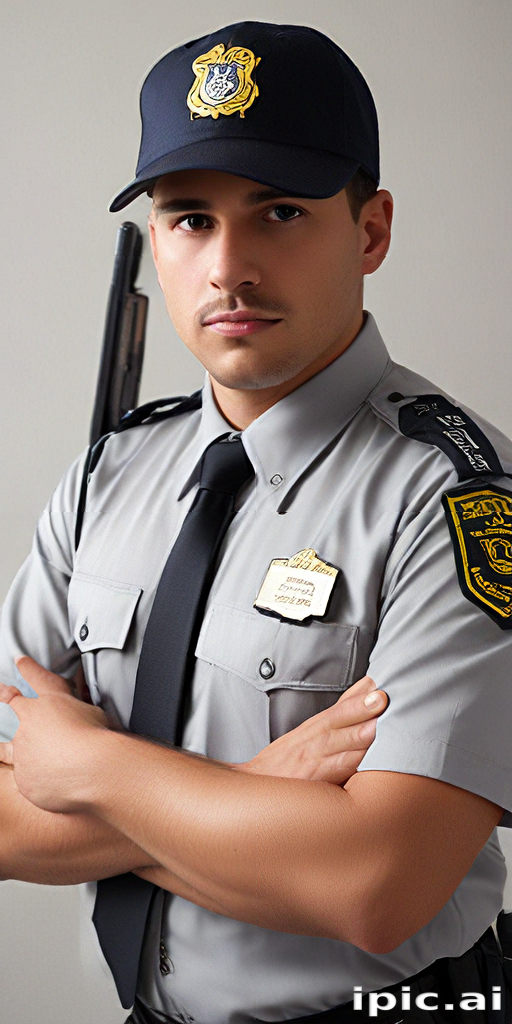 Confident Security Officer in Uniform with Arms Crossed and Serious ...
