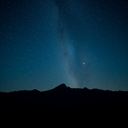 Generate a high-resolution nighttime landscape photo featuring a starry sky with a silhouette of mountains in the foreground, captured with a Canon EOS R5, ISO 3200, f/2.8, 30 seconds exposure, wide-angle lens at 24mm, using a long exposure technique for enhanced clarity and detail in the stars.