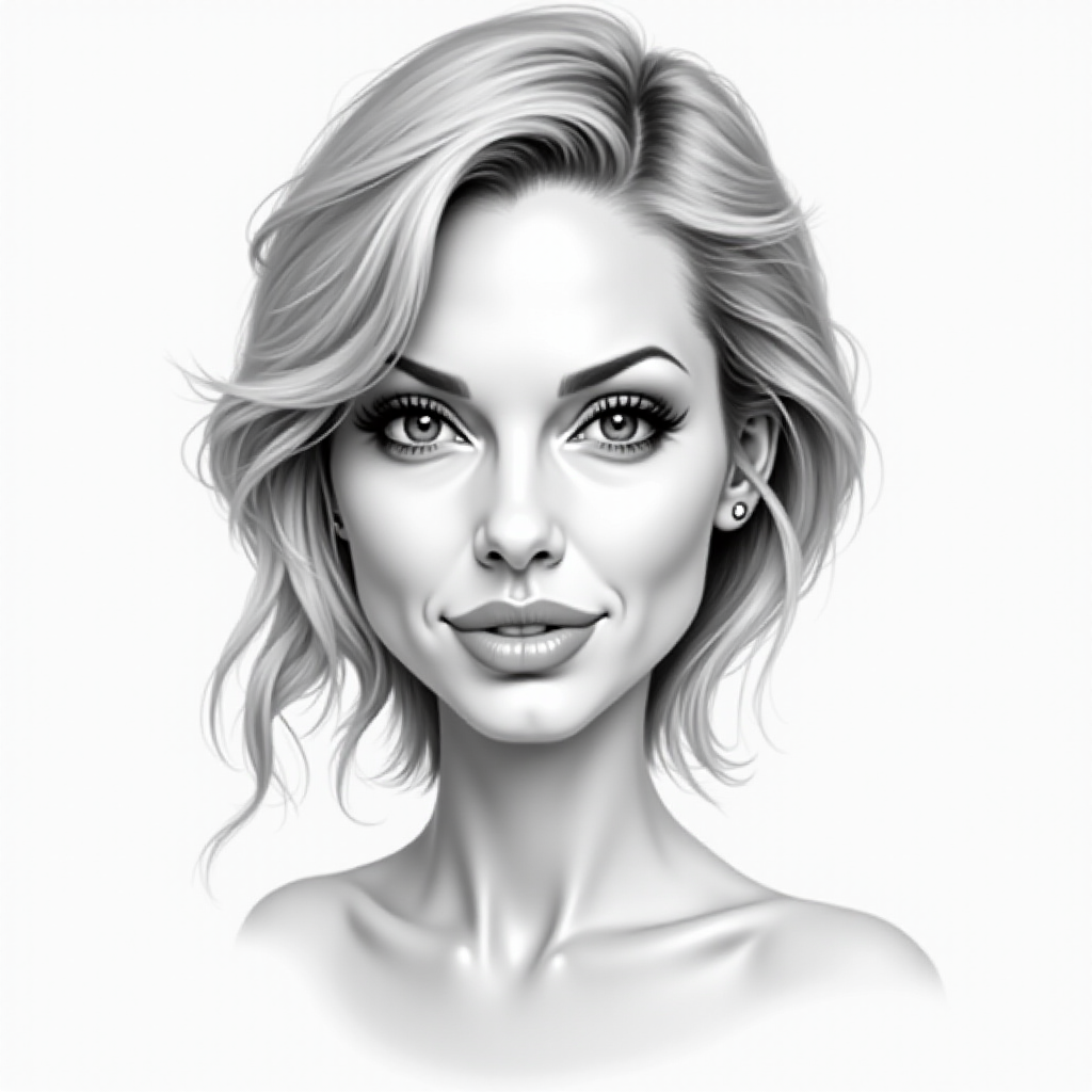 taylor swift caricature. A pencil-drawn caricature of the actress Angelina Jolie