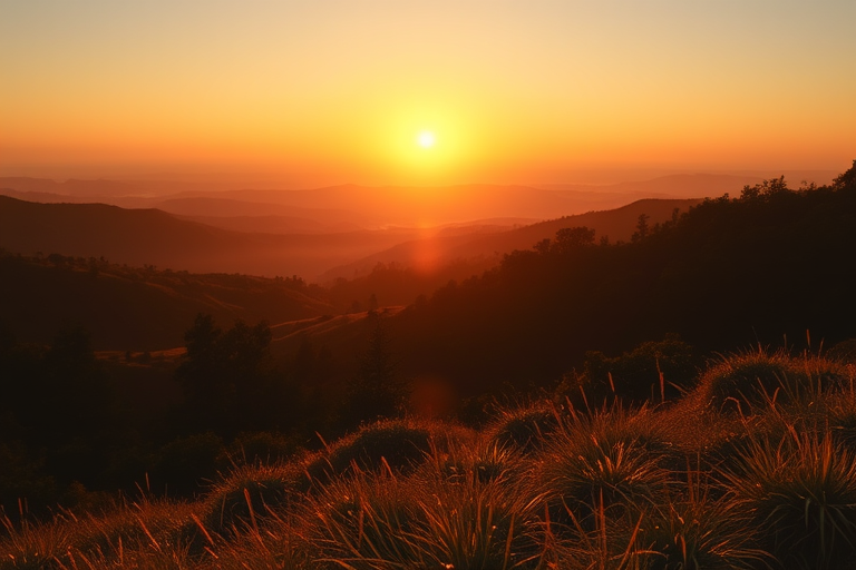 Generate a high-resolution image of a serene landscape during golden hour with warm sunlight illuminating the scene, capture with a Canon EOS R5 camera, 24mm lens, aperture f/8, shutter speed 1/60 sec, ISO 100, shot in landscape orientation to enhance depth and detail.