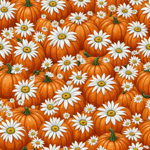 a whimsical orange pumpkin with white daises pattern covering the pumpkin. Solid white background sublimation vector 3000dpi 32k