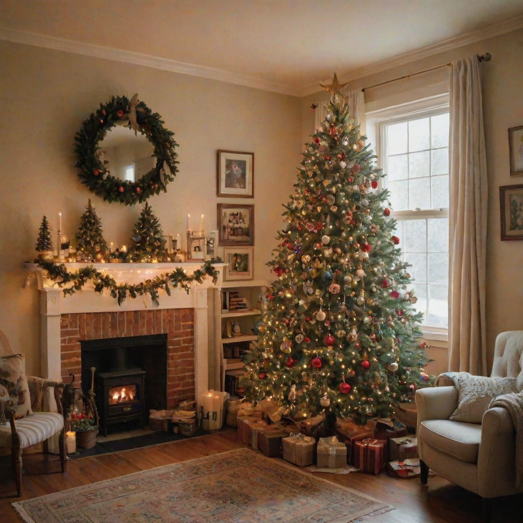a vintage christmas tree in a cozy room