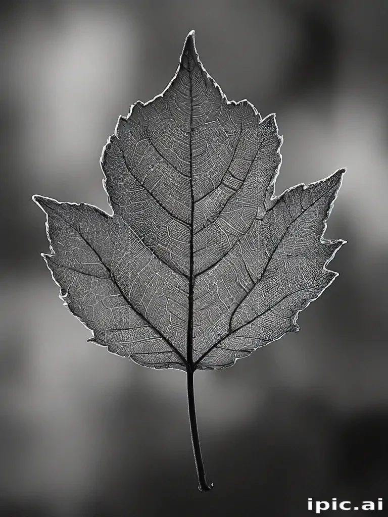 leaf in black and white