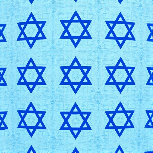 Create a seamless pattern of blue and dark blue Star of David symbols on a textured light blue background, shot with a DSLR camera, f/8 aperture, ISO 100, 50mm lens, top-down view, soft natural lighting.