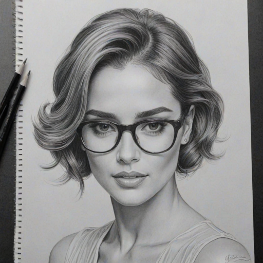 Captivating Cheryl Cole, pencil sketch, portrait of Graceful woman 1933s in glasses, hair style beatnik, outline, clear lines, fine lines, 8k
