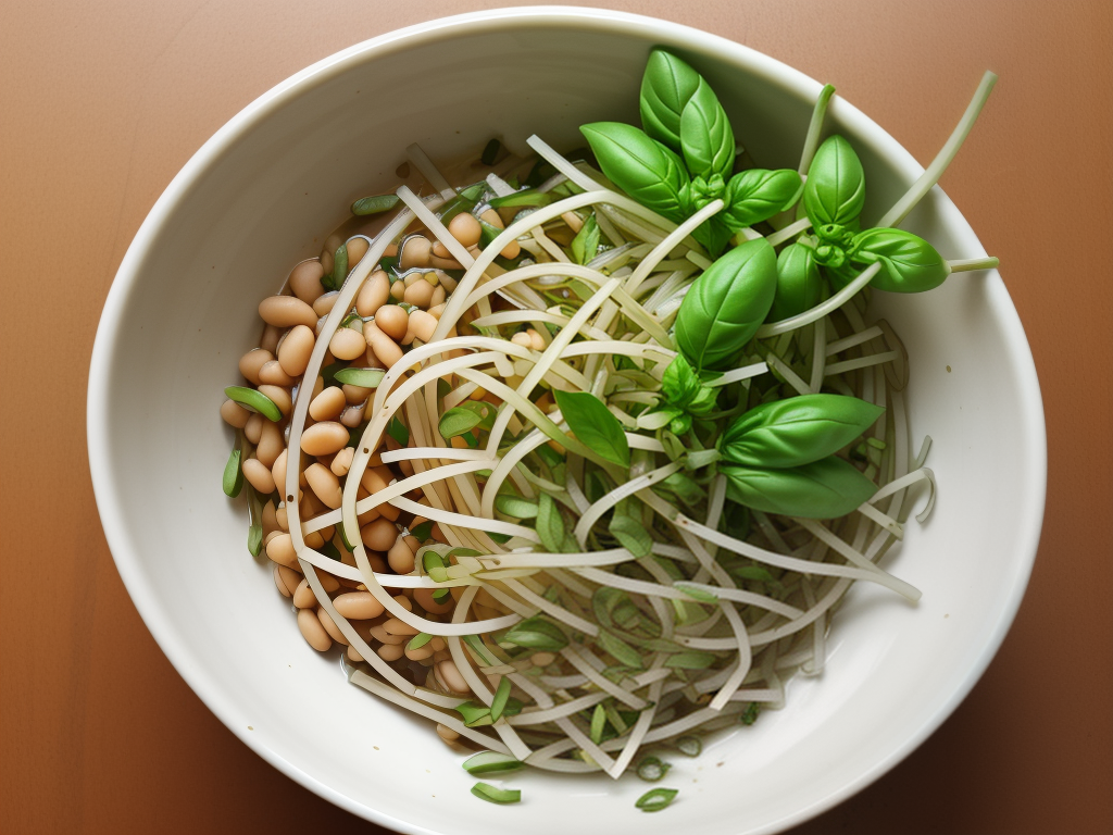 bowlful with thai basil and bean sprouts