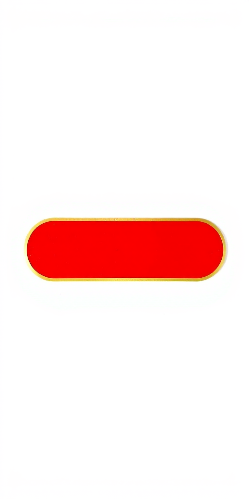 Create a flat, rounded rectangular shape with a solid vibrant red fill and a thin gold outline, shot from a top-down perspective using a DSLR camera with a 50mm lens at f/2.8, ISO 100, and a focus on the shape to enhance sharpness and color contrast.