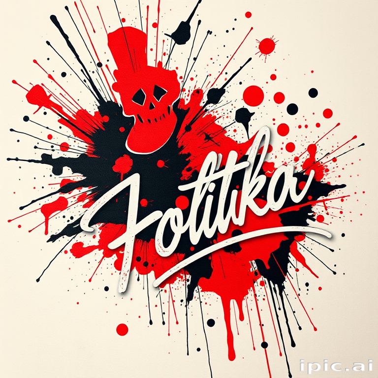 Trash polka tattoo combining bold, chaotic red and black elements with fine line script and photorealistic imagery, creating a striking contrast between abstract and realistic components