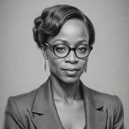 Elegant Marianne Jean-Baptiste, pencil sketch, portrait of Splendid woman 1929s in glasses, hair style beatnik, outline, clear lines, fine lines, 8k