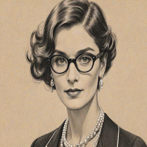 Exquisite Coco Chanel, pencil sketch, portrait of Elegant woman 1924s in glasses, hair style beatnik, outline, clear lines, fine lines, 8k