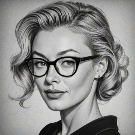 Ravishing Portia de Rossi, pencil sketch, portrait of Fetching woman 1951s in glasses, hair style beatnik, outline, clear lines, fine lines, 8k