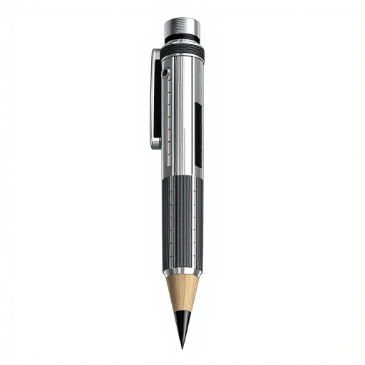 create a detailed illustration of a modern mechanical pencil from a top-down view with sharp details and clean lines, f/8 aperture, 50mm lens, natural lighting, high-resolution digital format.