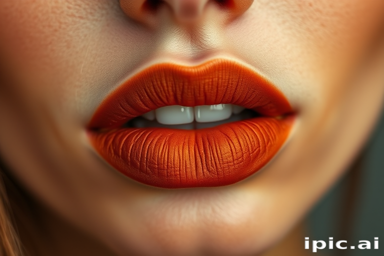Matte terracotta lips with a suede-like texture, earthy and grounding, perfect for creating a bohemian-inspired look
