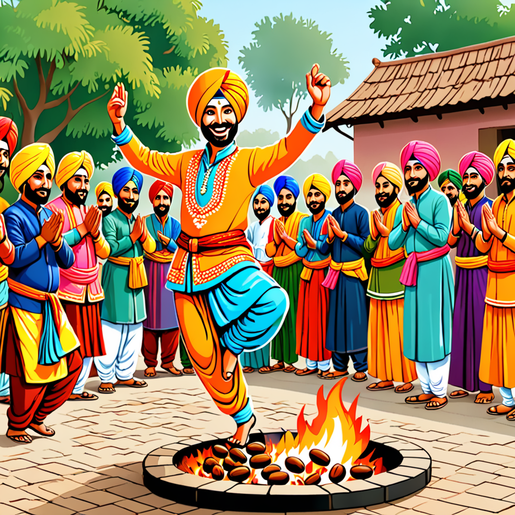Cartoon Punjabi Couple Doing Bhangra Dance In Red And Yellow Color Attire.  23322320 Vector Art at Vecteezy