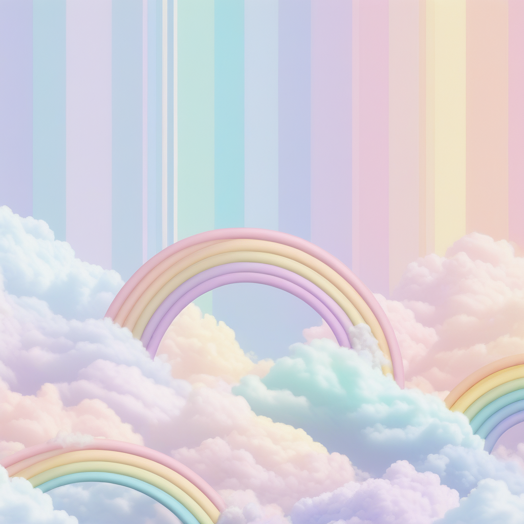 Colorful Rainbows Arching Over Soft, Dreamy Clouds in a Pastel Sky