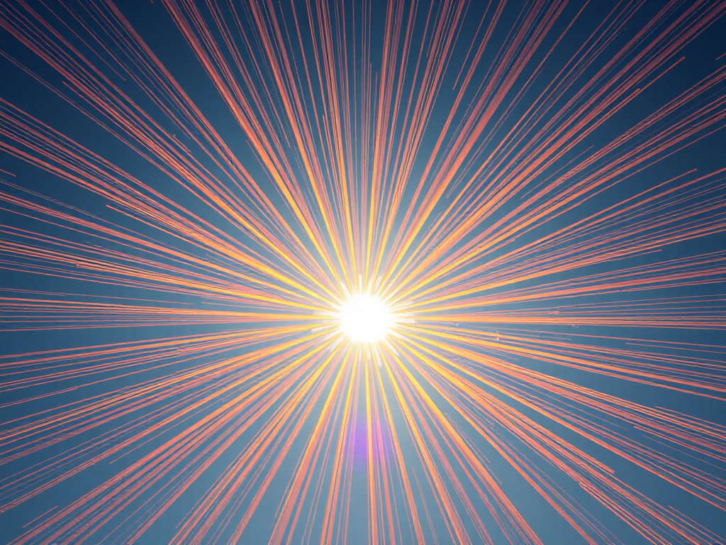 Create a vibrant orange sunburst pattern with radiating lines, using a Canon EOS R5 camera, focal length 24mm, aperture f/8, ISO 100, taken from a frontal view, in high dynamic range for enhanced color and detail.