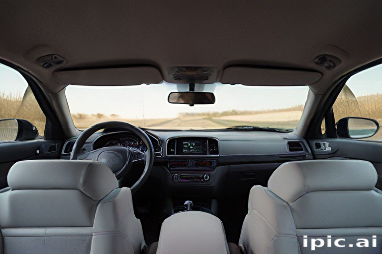 Interior View of a Modern Car on an Open Road Journey