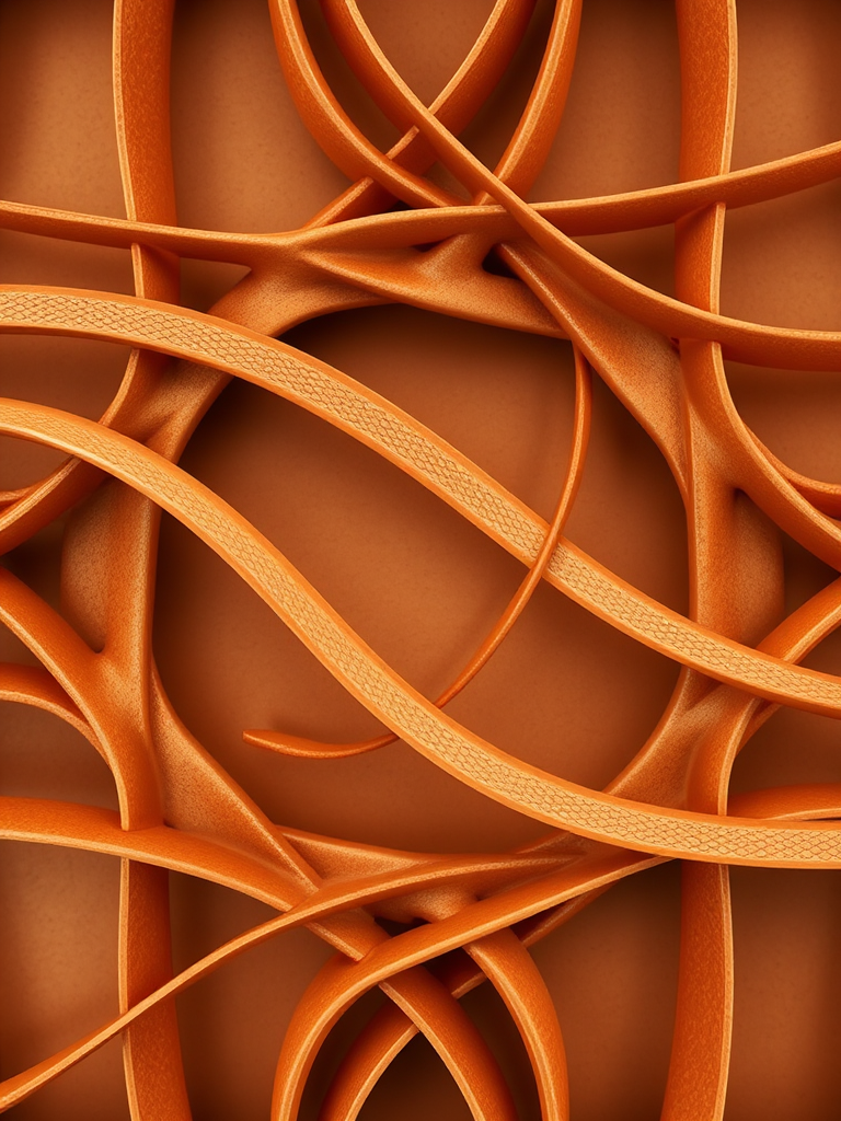 Create an abstract pattern with intersecting lines and curves in a warm brown color palette, captured with a Canon EOS R5 at f/8, ISO 100, 1/125s, in a top-down view using a macro lens for enhanced detail and sharpness.
