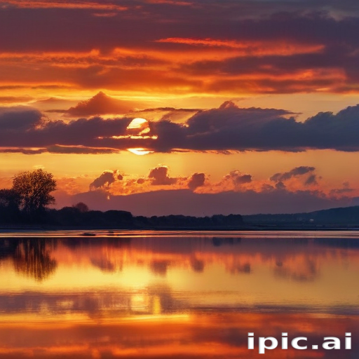 Serene Sunset Over Calm Waters with Vibrant Clouds and Reflections