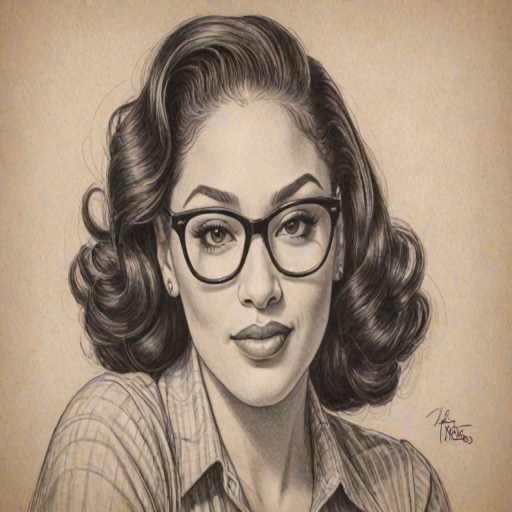 Pleasing Keke Wyatt, pencil sketch, portrait of Splendid woman 1943s in glasses, hair style beatnik, outline, clear lines, fine lines, 8k