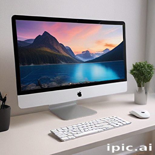 Modern Workspace Featuring a Sleek Computer Displaying a Scenic ...