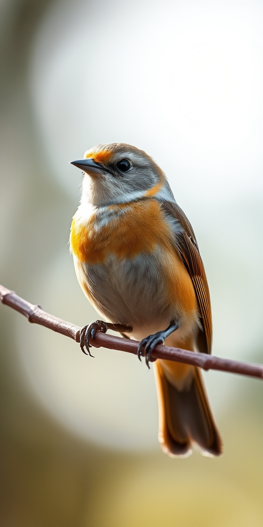 Capture a close-up of a small bird perched on a branch with a blurred natural background, using a Canon EOS 5D Mark IV, 85mm lens, f/1.8 aperture, ISO 200, natural lighting for enhanced detail and vibrant colors.