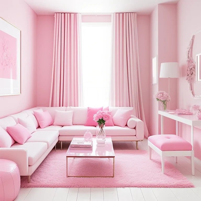 A Cozy and Elegant All-Pink Living Room with Stylish Decor Elements.