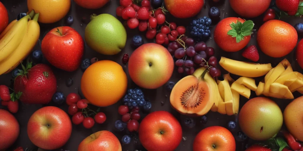 A Colorful Arrangement of Fresh Fruits Displayed on a Dark Background.
